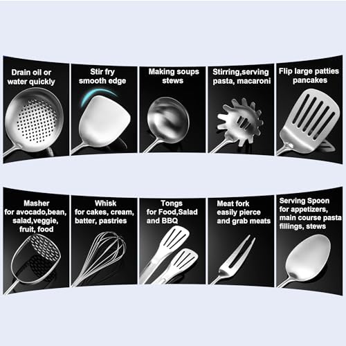 Stainless Steel Kitchen Utensils 13 PCS All Metal Set for Cooking
