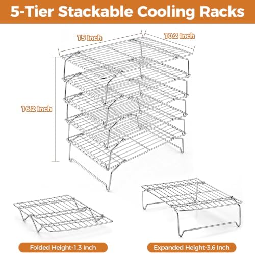 Homikit 5-Tier 10"x15" Stainless Steel Cooling Racks, Large Baking Rack Set