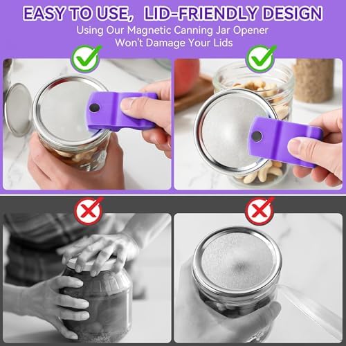 2 Pack Canning Jar Opener with Magnets, Mason Jar Opener For Canning Lids, Regular and Wide Mouth Lids, Powerful Magnet for Easy Refrigerator Storage, Releases Vacuum Seal– Patent Pending(Purple)