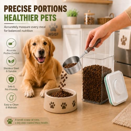 Pet Dog-Cat Airtight Food Storage-Container - 4.2Qt/4L jar with lid and 1/4Cup scoop | Holds 3–5 pounds of dry pet food | BPA-Free