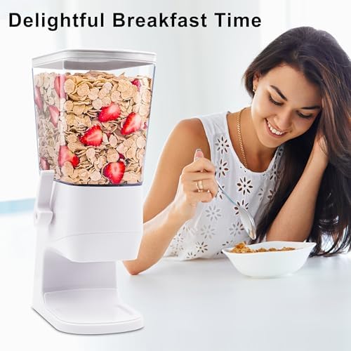 Cereal Dispenser Countertop, Cereal Containers Storage Snack Dispenser for Pantry, 3.2L Dry Food Dispenser for Grains, Nuts, Snack,Oatmeal, Pet food, White, 1Pc