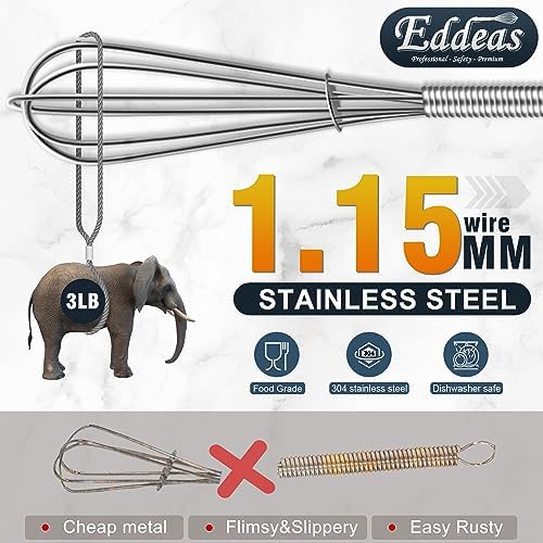 Eddeas Small Whisk Stainless Steel, Mini wire whisk 3 Pieces, 5in, 6in & 7in Tiny Whisks Perfect for Whisking, Beating, Mixing Sauces & Blending Ingredients.