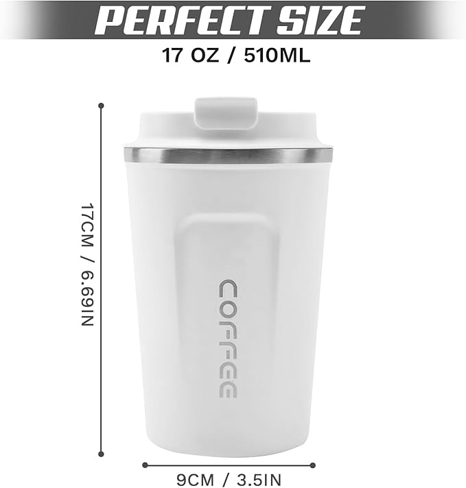Travel Coffee Mugs Leak-Proof, Reusable Coffee Cups with Lids, Stainless Steel Vacuum Insulated Coffee Tumblers, Thermal Insulation Cups for Men and Women Hot & Cold Drinks(2nd-White, 17OZ)