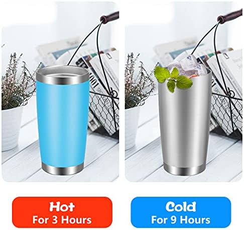 VEGOND 20oz Tumbler with Lid and Straw Stainless Steel Tumbler Cup Bulk Vacuum Insulated Double Wall Travel Coffee Mug Powder Coated Coffee Cup, Stainless, 6 Pack