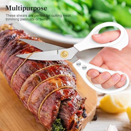 All Purpose Kitchen Scissors, Kitchen Shears Heavy Duty - Dishwasher Safe Food Scissors- Multipurpose Cooking Shears for Meat Poultry Food, Herbs, and Fish, Comfort Grip Handles, White