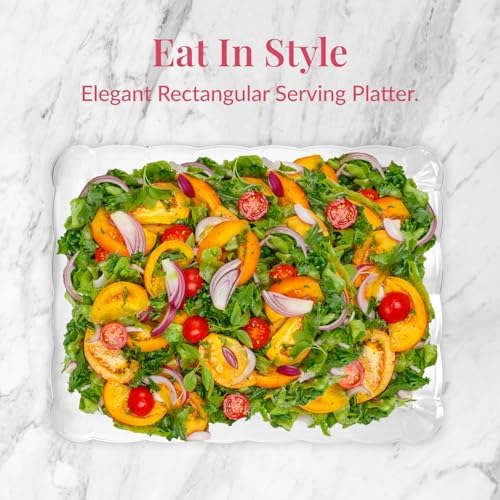 Prestee 24-Pack Serving Tray - 9x13 Inches Disposable Rectangular Plastic Food Tray for Parties and Events - Clear Platters for Dessert Table Displays, Appetizers, Snacks, and More