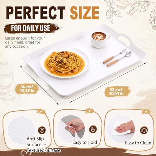 Kathfly 6 Pack 20" x 13" Serving Trays with Handles, Plastic Tray, White
