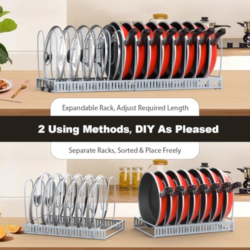 Housolution Pot and Pan Lid Organizer Holder Storage Rack, Grey