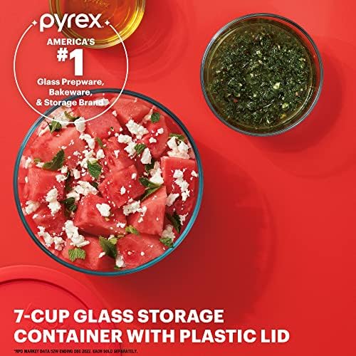 Pyrex Simply Store 7 Cup Glass Food Storage Container, BPA-Free Lids