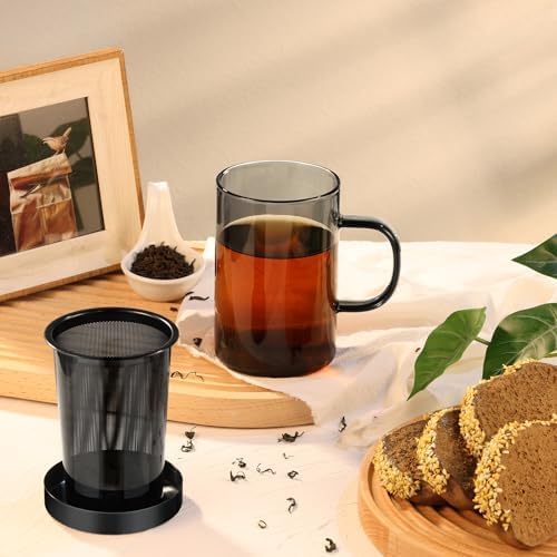 ecooe 16.9oz Glass Tea Cup with Infuser and Lid 430ml(Use Capacity), Black