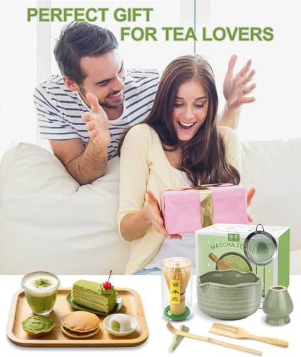 JBER Matcha Set with 17oz Ceramic Bowl, Bamboo Whisk, 7PCS Matcha Whisk Set