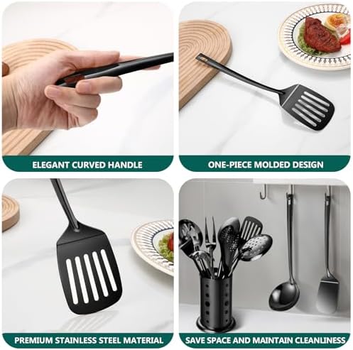 Stainless Steel Kitchen Utensils Set,11pcs Cooking Utensils Set with Holder