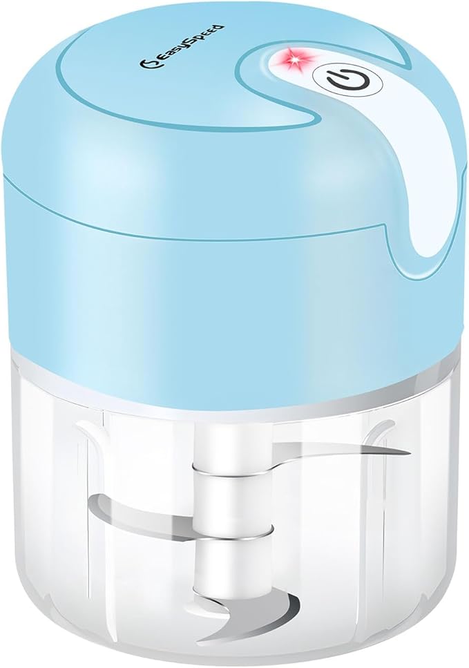 EASYSPEED Electric Garlic Chopper 1Cup, Mini USB-C Charging Food Processor, Garlic Mincer with 3 Stainless Steel Sharp Blades, Portable Kitchen Meat Grinder for Onion, Ginger, Chili, Baby Food, Blue