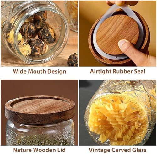 4-Pack 24 OZ Vintage Glass Jar with Lid, Airtight Food Storage Canisters with Bamboo for Kitchen Counter Pantry, Ideal for Coffee, Candy, Tea, Oats, Sugar, Cookies Decorative Jars