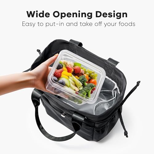 Yarnic Lunch Bag Women Insulated Lunch Box with Water Bottle Holder (Black)