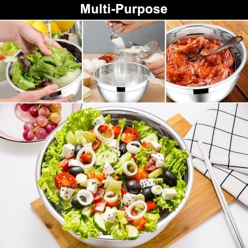 E-far Mixing Bowls with Lids Set, 6-Piece Stainless Steel Salad Bowls
