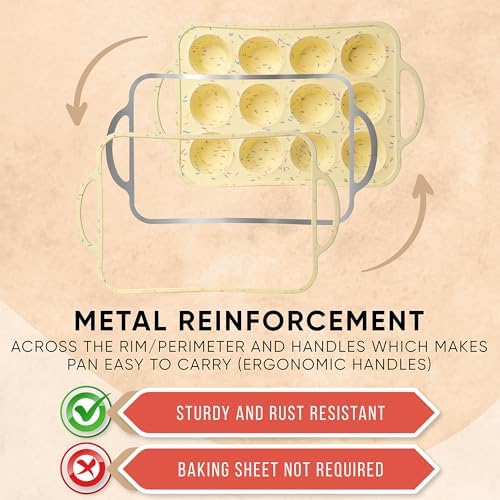 BAKE BOSS Silicone Mini Muffin Pan 12 Count – Non-Stick Muffin Pans for Baking, BPA-Free Silicone Cupcake Pans for Baking, Easy Release, Metal Handles, Oven & Dishwasher Safe