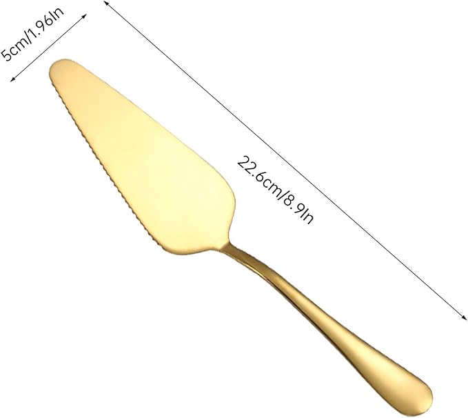Cake Pie Server, 2 Pack Stainless Steel Pizza Pastry Cake Slicer Server Set, Gold Cake Cutter with Serrated Edges for Kitchen, Restaurants, Wedding, Birthdays and Parties
