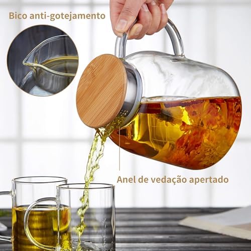 Large Glass Teapot with Infuser, Stovetop Safe, Thickened Heat Resistant Borosilicate Glass, 68 fl oz Glass Tea Kettle with Stainless Lid