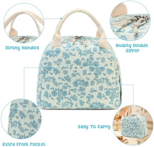 Bluboon Lunch Bag for Women Men Cute Corduroy Lunch Tote Bags Reusable Insulated Lunch Box Large Capacity Reusable Insulated Cooler for Work Picnic or Travel