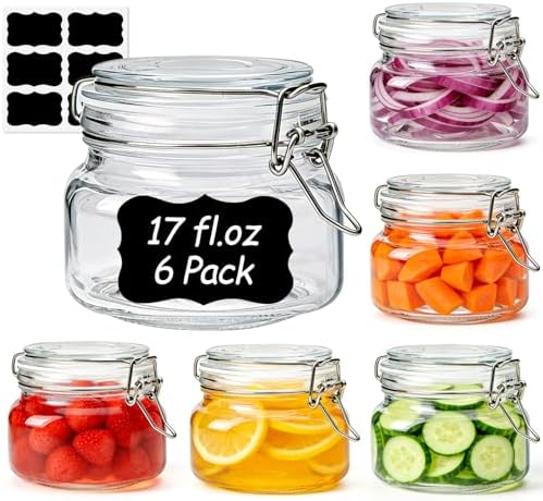 ComSaf Square Glass Food Jars 17 oz 6 Pack for Pickling and Herbs Storage