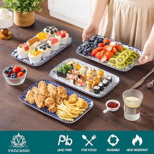 vancasso Porcelain Serving Trays for Party, Serving Platters Set of 4,Serving Dishes for Entertaining, Ceramic Party Trays and Platters for Serving Food, 12" Inch, Series SELENE