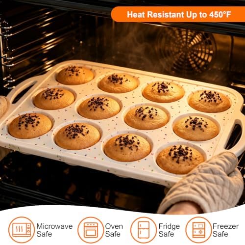 Silicone Muffin Pan Reinforced Metal Frame 12 Cup Nonstick