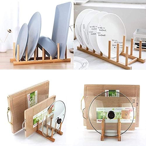 INNERNEED Bamboo Wooden Dish Rack, Vertical Plate & Lid Organizer