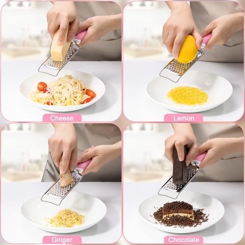 Rainspire Professional Cheese Graters for Kitchen Stainless Steel Handheld, Metal Lemon Zester Grater With Handle For Cheese, Chocolate, Spices, Kitchen Gadgets And Tools, Soft Grip Handle, Pink