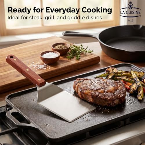 La Cuisine Extra‑Wide Stainless Steel Spatula with Wooden Handle, Heavy‑Duty 5x6" Burger Turner for BBQ, Flat Top Griddle, Blackstone Grill & Smash Burgers