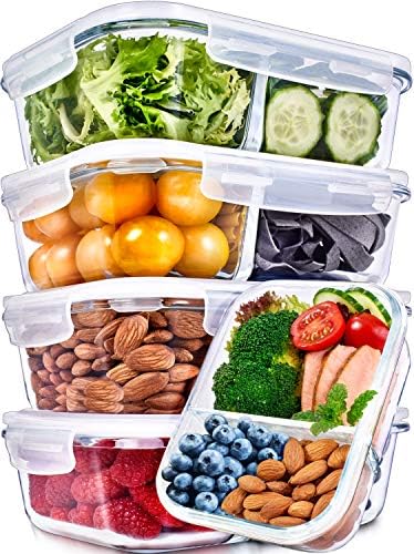 Prep Naturals 5 Pack 36oz Glass Meal Prep Containers - 2 Compartments