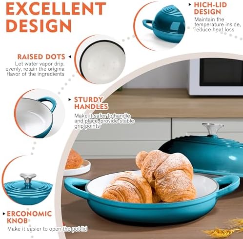 6 QT Enameled Cast Iron Round Bread Oven, Sourdough Dutch Oven