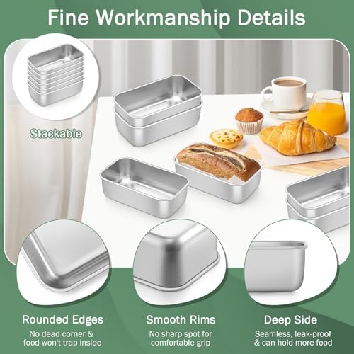 TeamFar Mini Loaf Pan, 6 PCS Stainless Steel Loaf Pans for Baking Bread