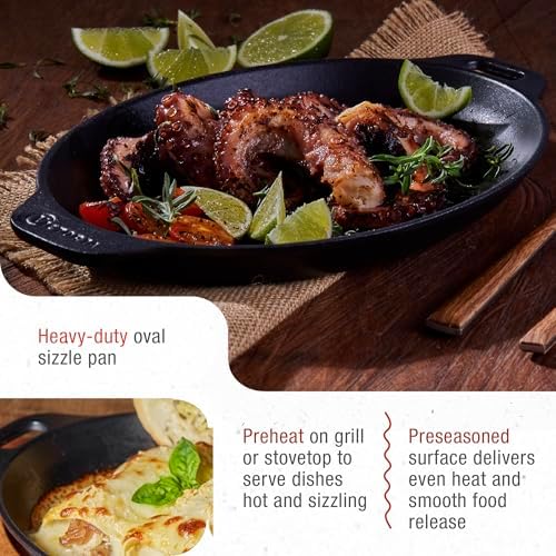 Victoria 11.5-Inch Oval Cast Iron Sizzle Pan, Preseasoned Grill and Baking Pan for Fajitas and Steaks, Made in Colombia