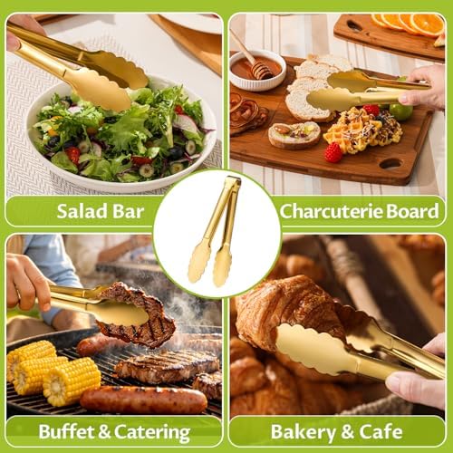 6-Pack Kitchen Tongs, 9-Inch Gold Metal Tongs