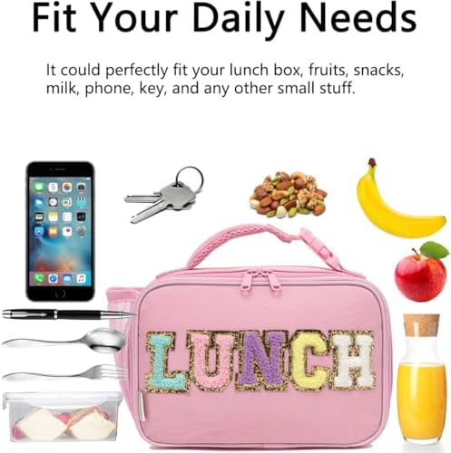 GYEUKHAM Insulated Lunch Box for School, Thermal Reusable Durable Freezable Lunch Bags for Kids Boys Girls Men Women - Small Soft Cooler Portable Lunch Tote Kit for Work Picnic Travel,Pink Alphabet