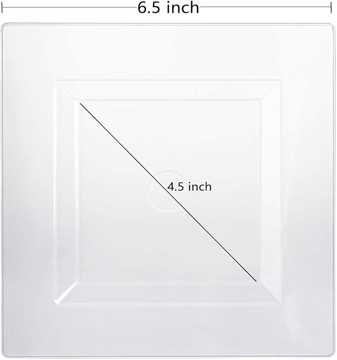 N9R 70PCS 6.5 Inch Square Clear Plastic Plates for Dessert & Appetizer, Durable Disposable Plates for Party, Wedding Events