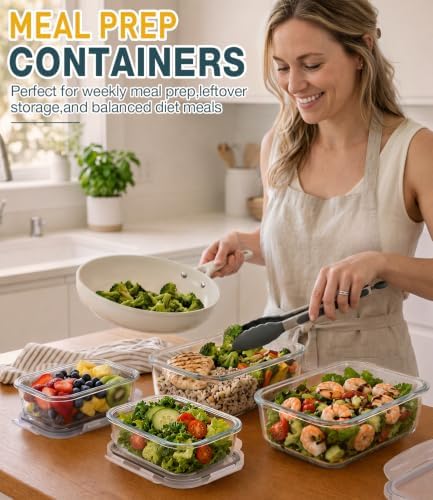 Large Glass Food Storage Containers with Lids, 4 Pack, 63oz & 22oz