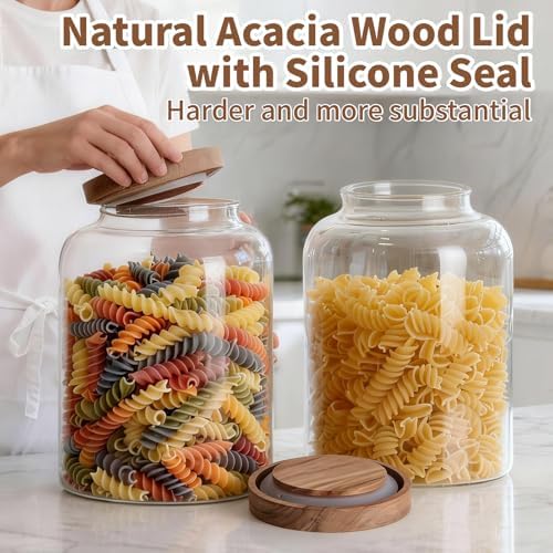 77L 2 PCS Large Glass Food Storage Jars with Airtight Lids, 4.2 Qt Wide Mouth Glass Canister Set for Pantry, Rice, Flour, Sugar, Cereal & Coffee