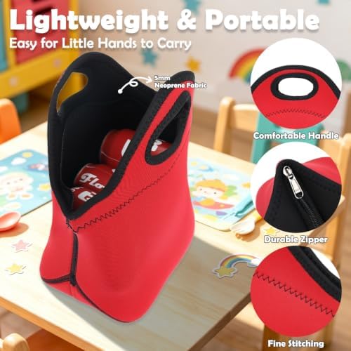 FlowFly Neoprene Lunch Tote Insulated Thermal Reusable Lunch Bag Box for Boys Men with Zipper (Red)