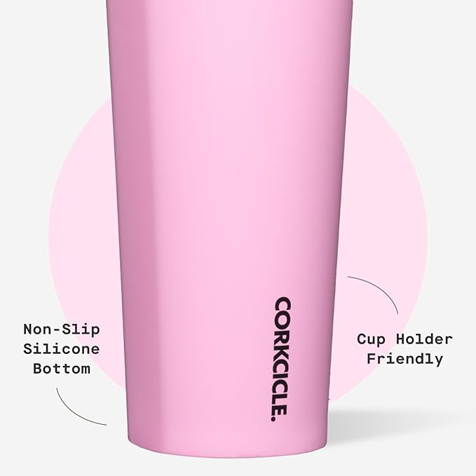 Corkcicle Cold Cup Insulated Tumbler with Straw - Keeps Drinks Cold for 12 Hours - Triple-Insulated Stainless Steel - Leak-Resistant Lid - Summer Drinkware Gift - 24 oz - Sun-Soaked Pink