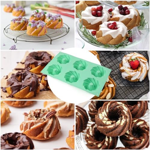 HUAKENER 2 Pcs Mini Fluted Cake Pan, 6-Cavity Fluted Cake Mold
