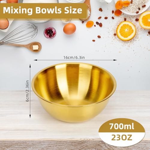 3-Piece Stainless Steel Golden Mixing Bowls(0.74Qt) Metal Bowl with Measurement Marks, Dishwasher Safe & Stackable - Perfect for Baking, Salad Making, Meal Prep