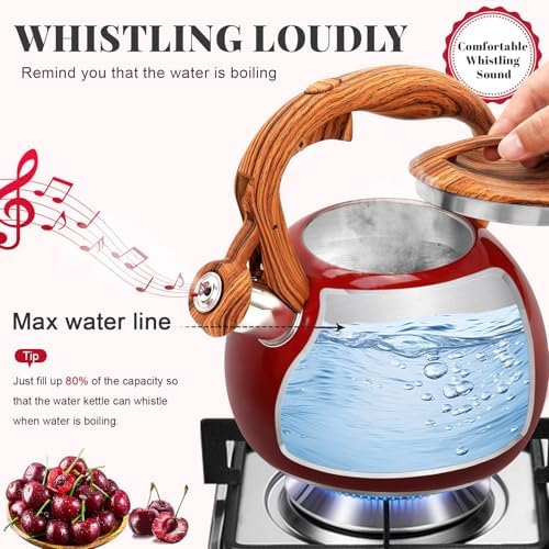 GGC Whistling Tea Kettle for Stove Top, 3.2QT/3L Stainless Steel Tea Kettle