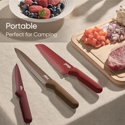 CAROTE Kitchen Knife Set, 6 Floral Knives with 6 Blade Guards, 12-Piece