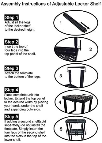 Locker Organizer Shelf， Adjustable Width and Height, Ideal Locker for School, Office, and Gym Lockers (Black)
