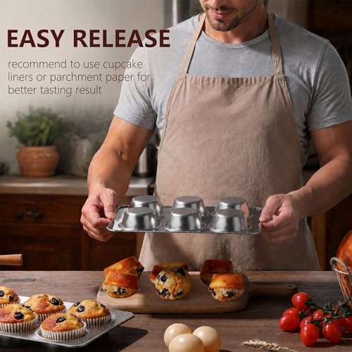 LIANYU Stainless Steel Muffin Cupcake Pan, 6 Cup Muffin Tin for Cup Cake