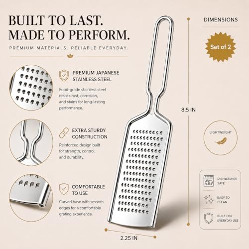 HIC Kitchen Handy Grater Zester, Japanese 420J2 Stainless Steel, Set of 2