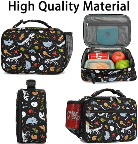 GYEUKHAM Insulated Lunch Box for School, Thermal Reusable Durable Freezable Lunch Bags for Kids Boys Girls Men Women - Small Soft Cooler Portable Lunch Tote Kit for Work Picnic Travel,Dinosaur Fossil
