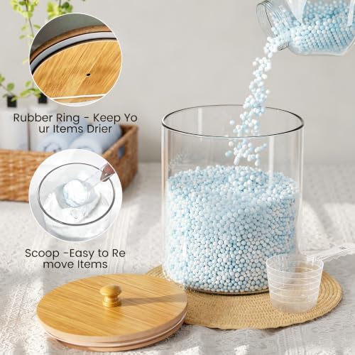 HomePekite Glass Laundry Pods Storage Container & Acrylic Dryer Sheet Holder, Laundry Room Organization and Storage, Detergent Powder Container, with Wooden Lids & Labels, 3+1 Pack